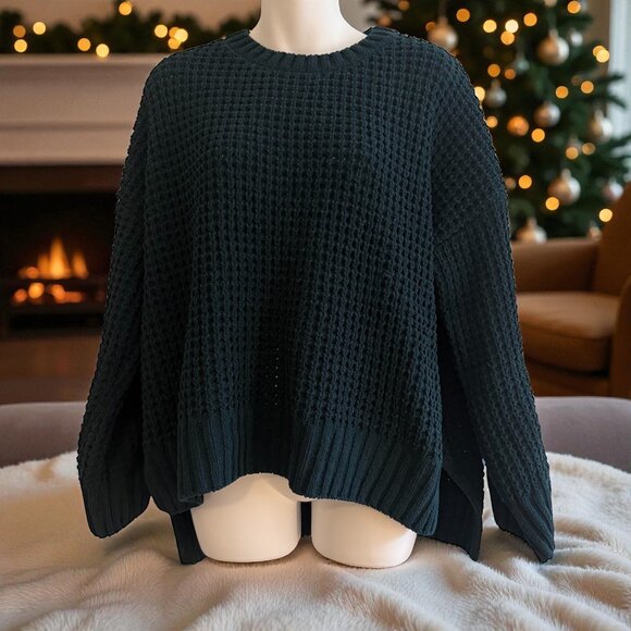 Pink Rose Forest Green Waffle Knit Sweater | M | Cozy Winter Classic - Picture 1 of 9